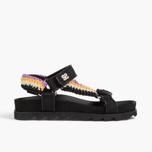 Sandro Black Leather Crochet-Knit Platform Sport Sandals EU 39 NEW